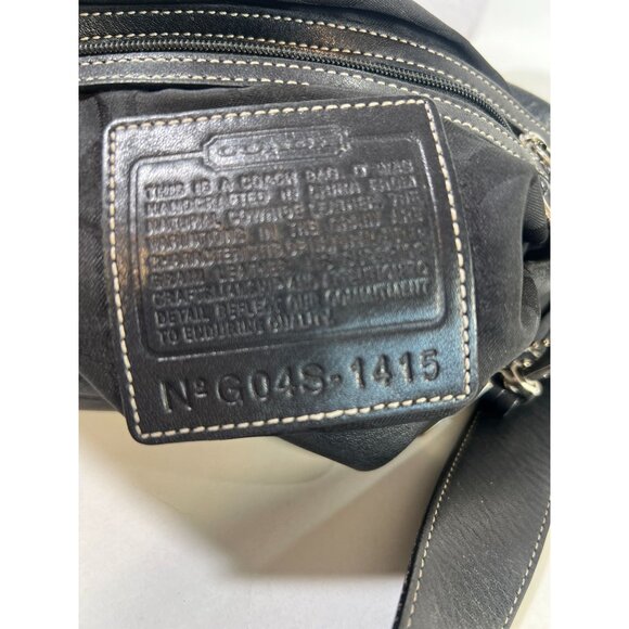 COA Coach Black Leather Shoulder Bag Tote Purse Duffle Tassel White Stitch Fring - Picture 12 of 15